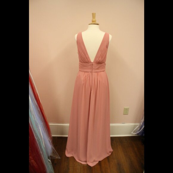 Long Dusty Rose Chiffon Bridesmaid Dress. Deep V. Pockets. Size 12 - Picture 4 of 8